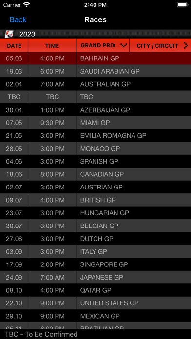 Formula Racing Calendar Screenshot