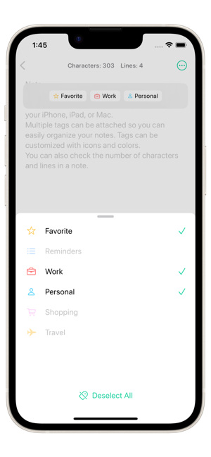 ‎Remarque : Capture d'écran de l'application Widget Notes