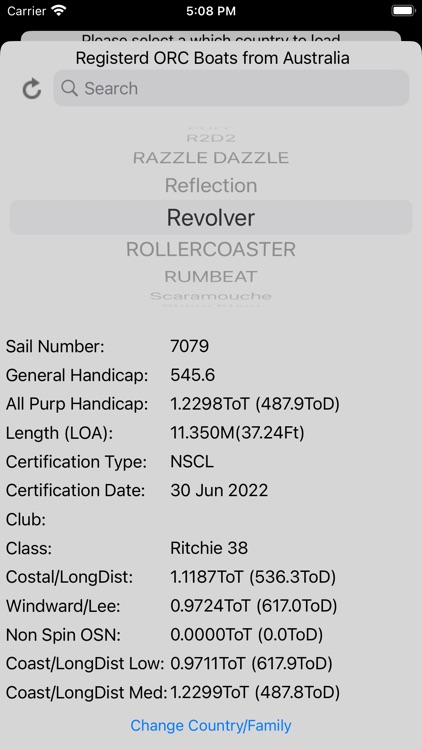 ORC Yacht Certificate Data