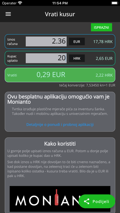 Vrati kusur Monianto EUR u kn Screenshot