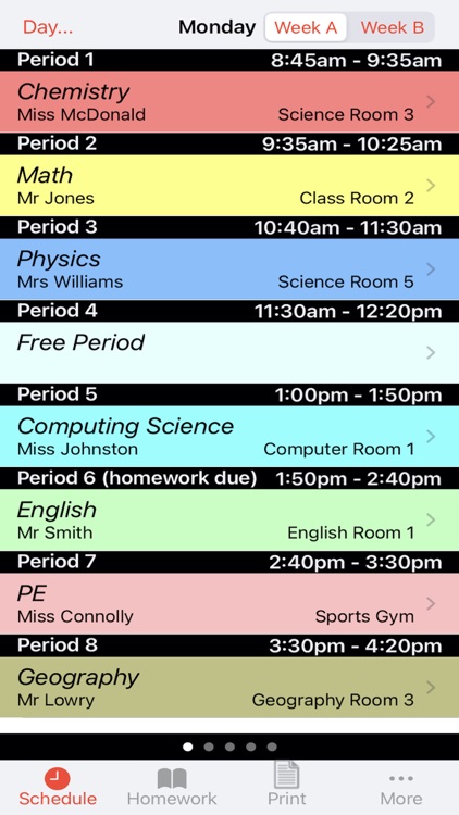 School Schedule for Class