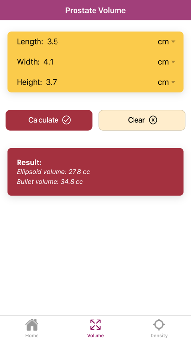 Urology Prostate Calculator Screenshot