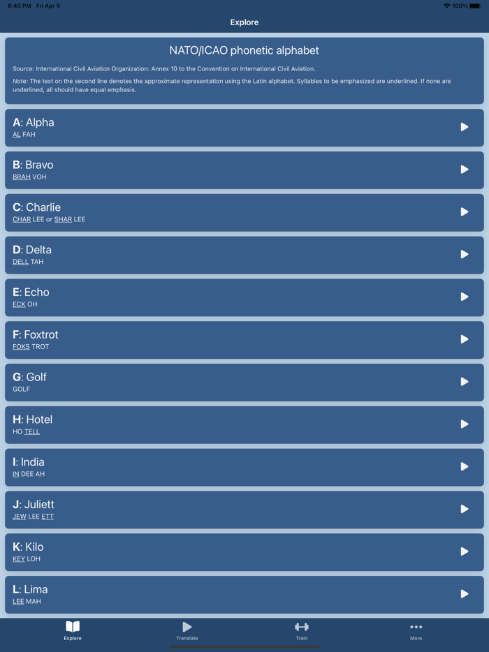 Learn NATO Phonetic Alphabet