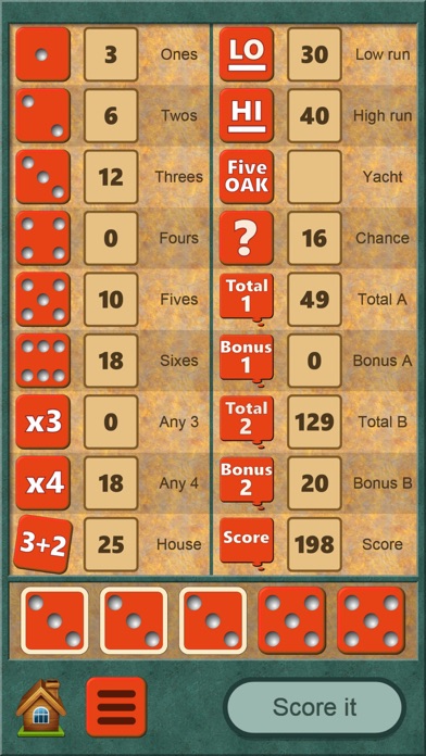 FiveOAK, yatzy dice game Screenshot