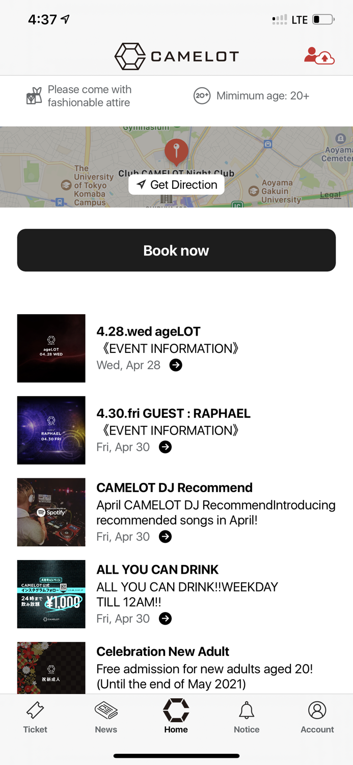 CAMELOT club ticket booking