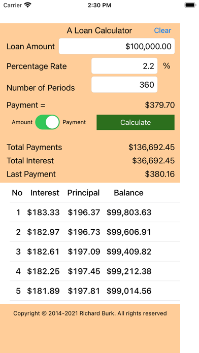 A Loan Calculator Screenshot