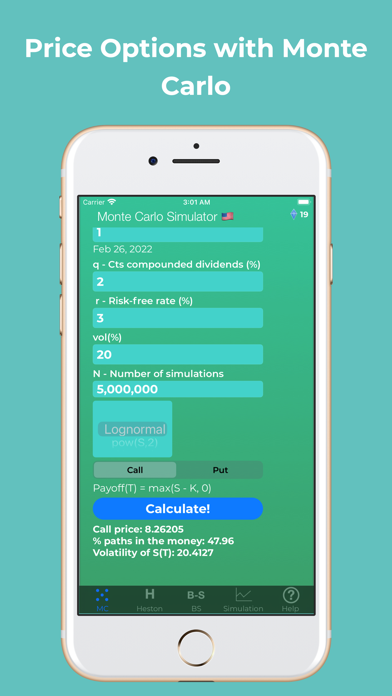 Options Pricing Monte Carlo Screenshot