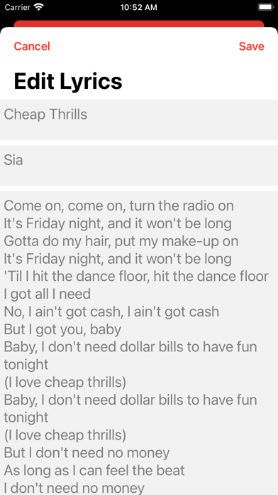 Community Lyrics Screenshot