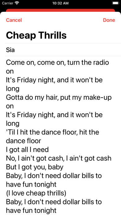 Community Lyrics Screenshot