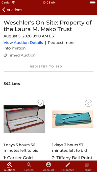 Weschler's Live Bidding Screenshot
