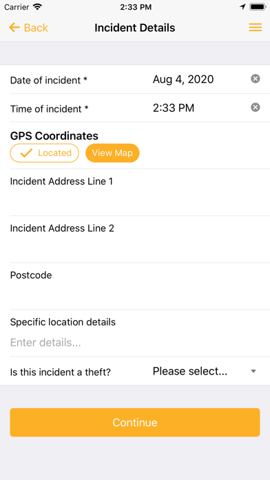 JCB Insurance Claims App Screenshot