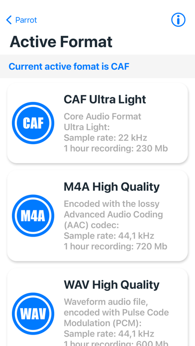 PARROT Audio recorder Screenshots