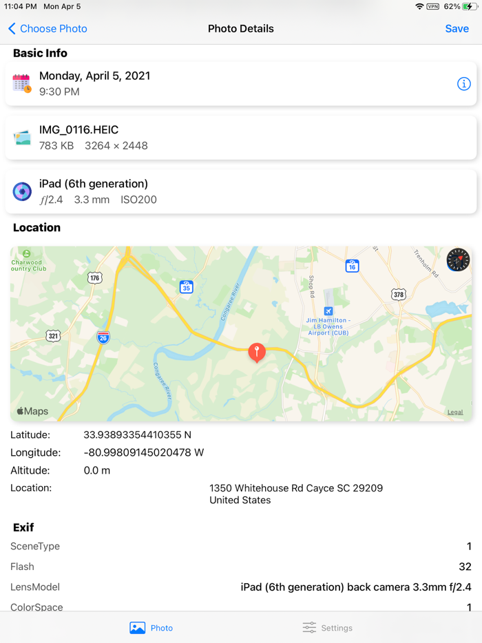 Photo Exif metadata View Exif