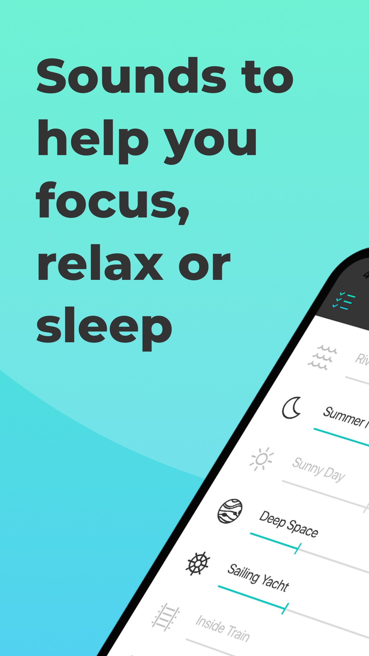Screenshot do app Noizio — focus, relax, sleep