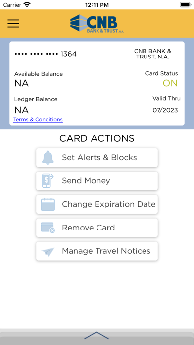 CNB Bank & Trust Card Manager Screenshot