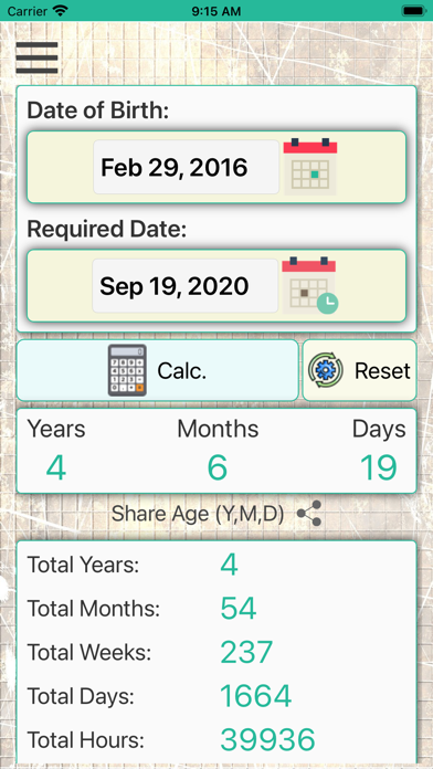 Age On Date Calculator App Screenshot