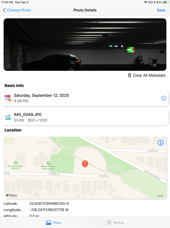 Photo Exif metadata View Exif