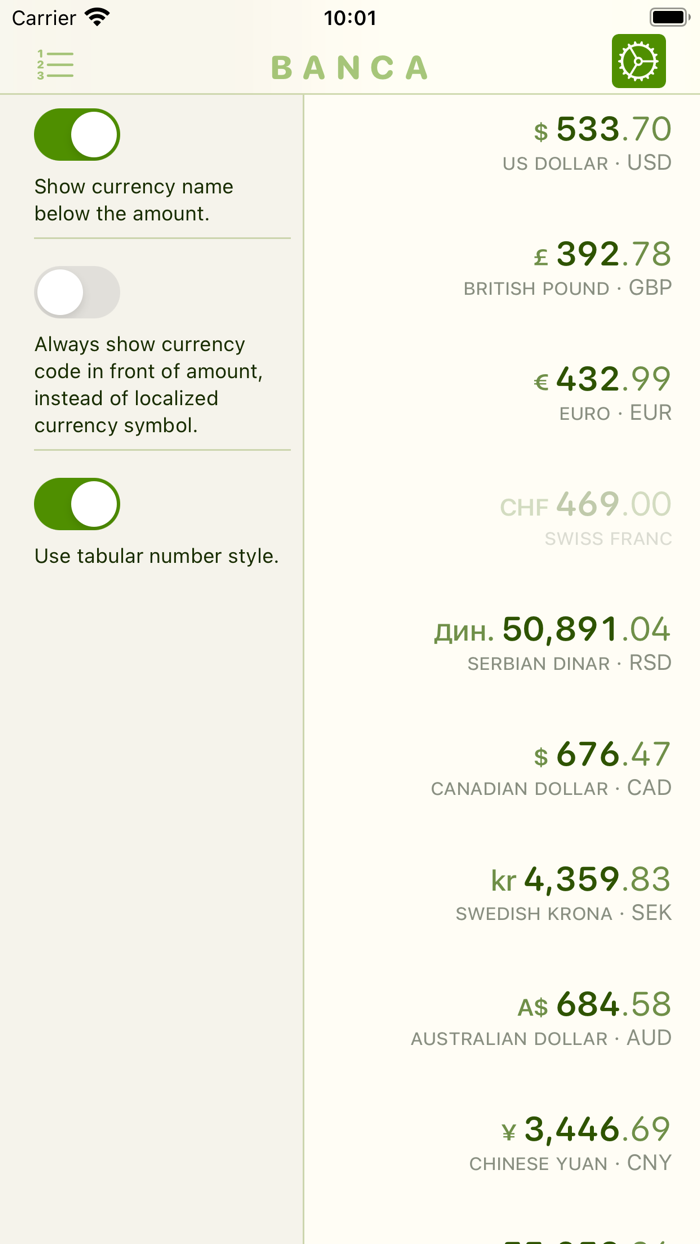 Banca currency converter