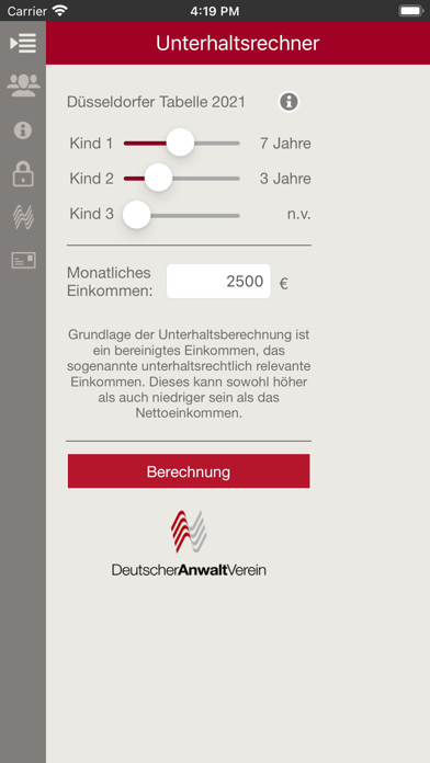Screenshot #1 pour DAV Unterhaltsrechner