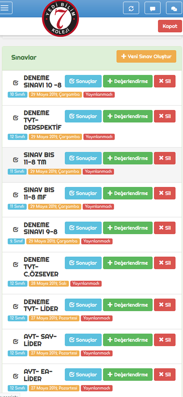 Yedibilim Koleji OvB Sistemi