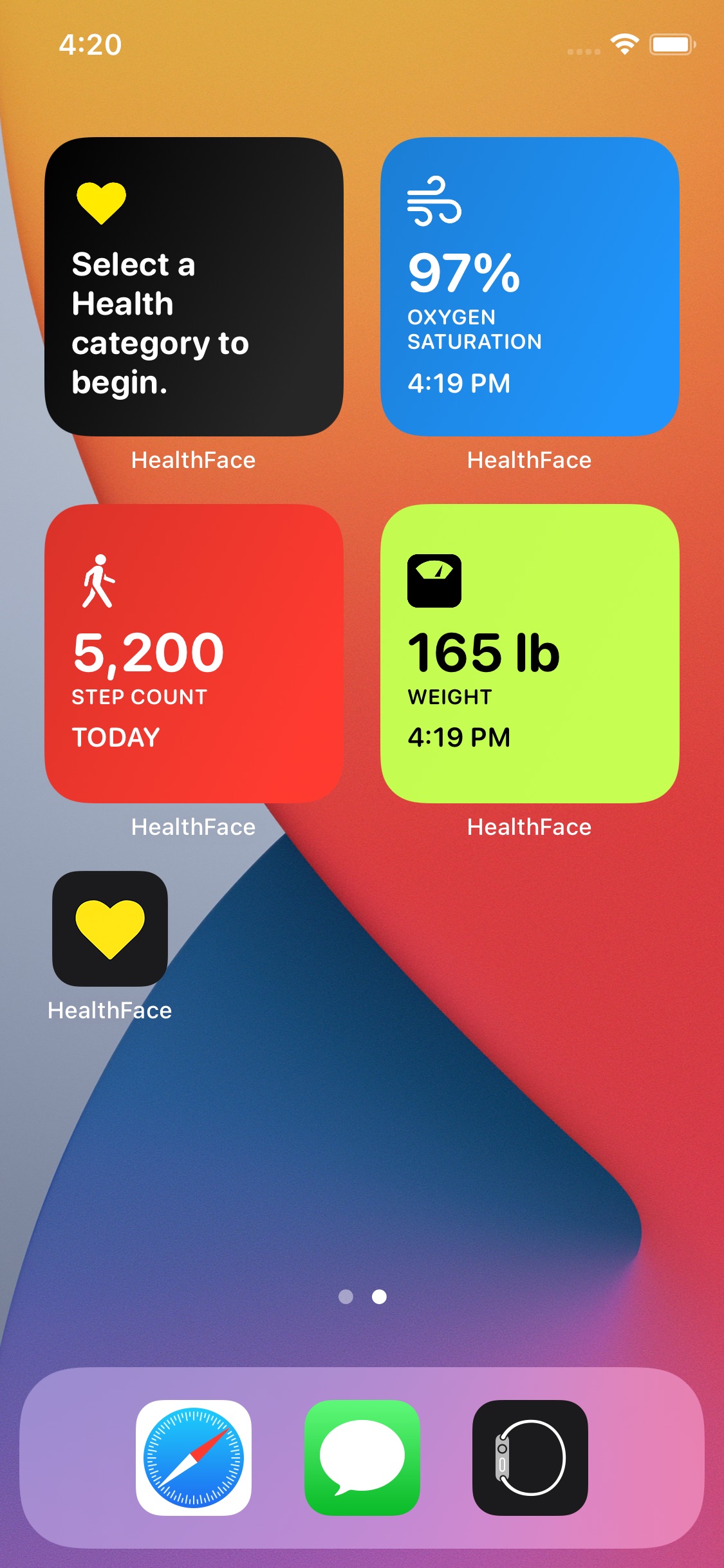 Screenshot do app HealthFace