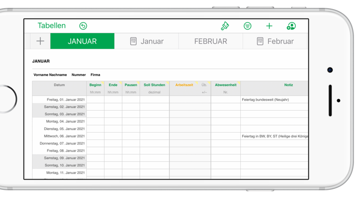 Zeiterfassung Vorlage