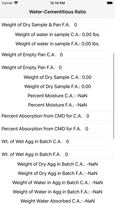 Water Cementitious Ratio Screenshot