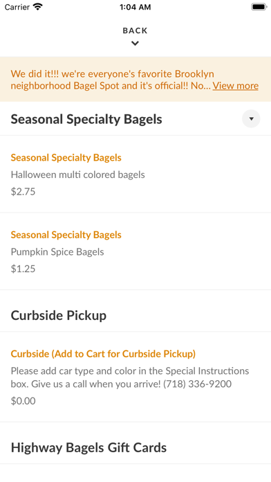 Highway Bagels Screenshot
