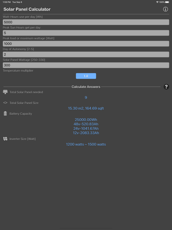 Screenshot #4 pour Solar Panel Calculator Plus