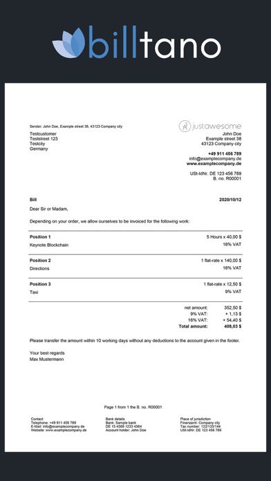 billtano - writing invoices Screenshot