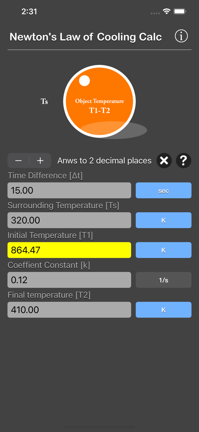 Newtons Law of Cooling Calc