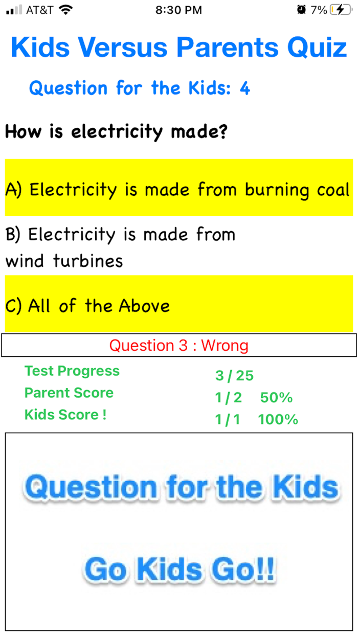 Kids Versus Parents Quiz App