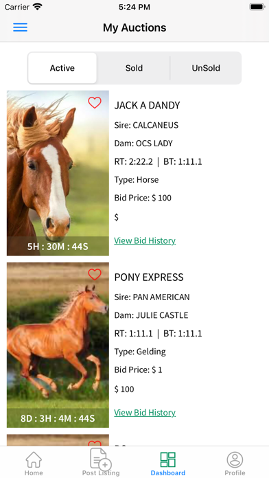 Harness Horse Auction Screenshot