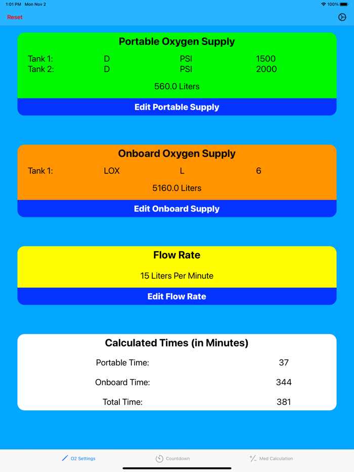 Oxygen Calculation Tool