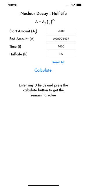 Half store life calculator