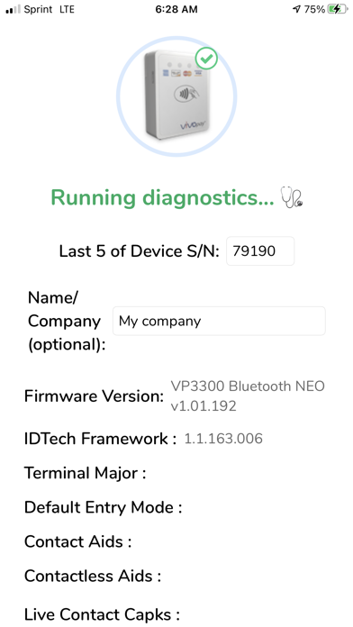 Clearent IDTech Diagnostics Screenshot