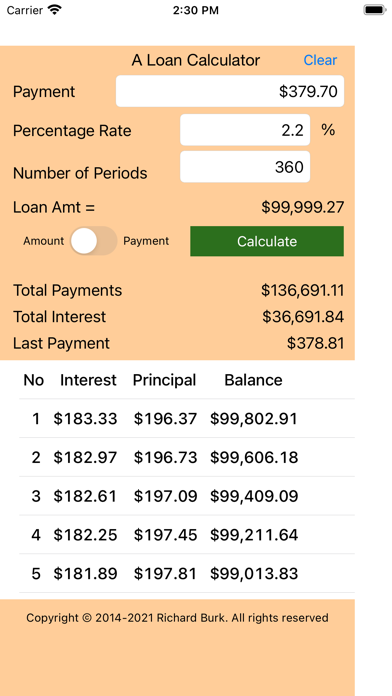 A Loan Calculator Screenshot