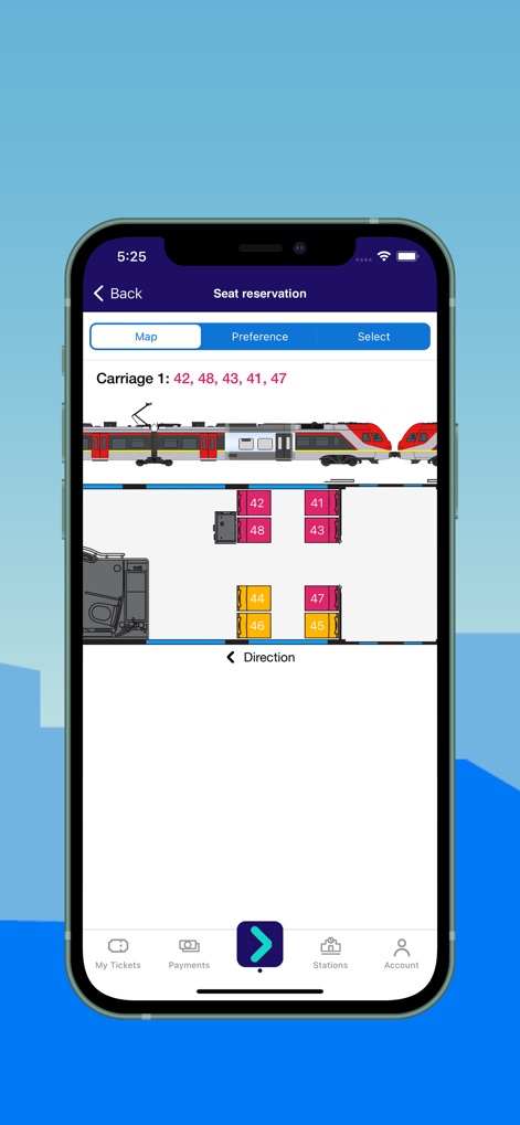 KOLEO - This feature provides an interactive train car layout for seat selection and allows users to define preferences for their journey.
