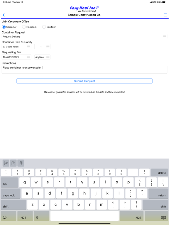 EasyHaul Customer App iPad screenshot 2 - Business app