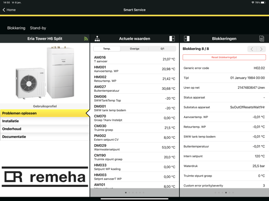 Remeha Smart Service Support iPad app afbeelding 4