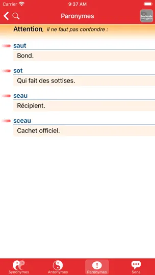 Capture d'écran de Bescherelle Synonymes sur iPhone 5