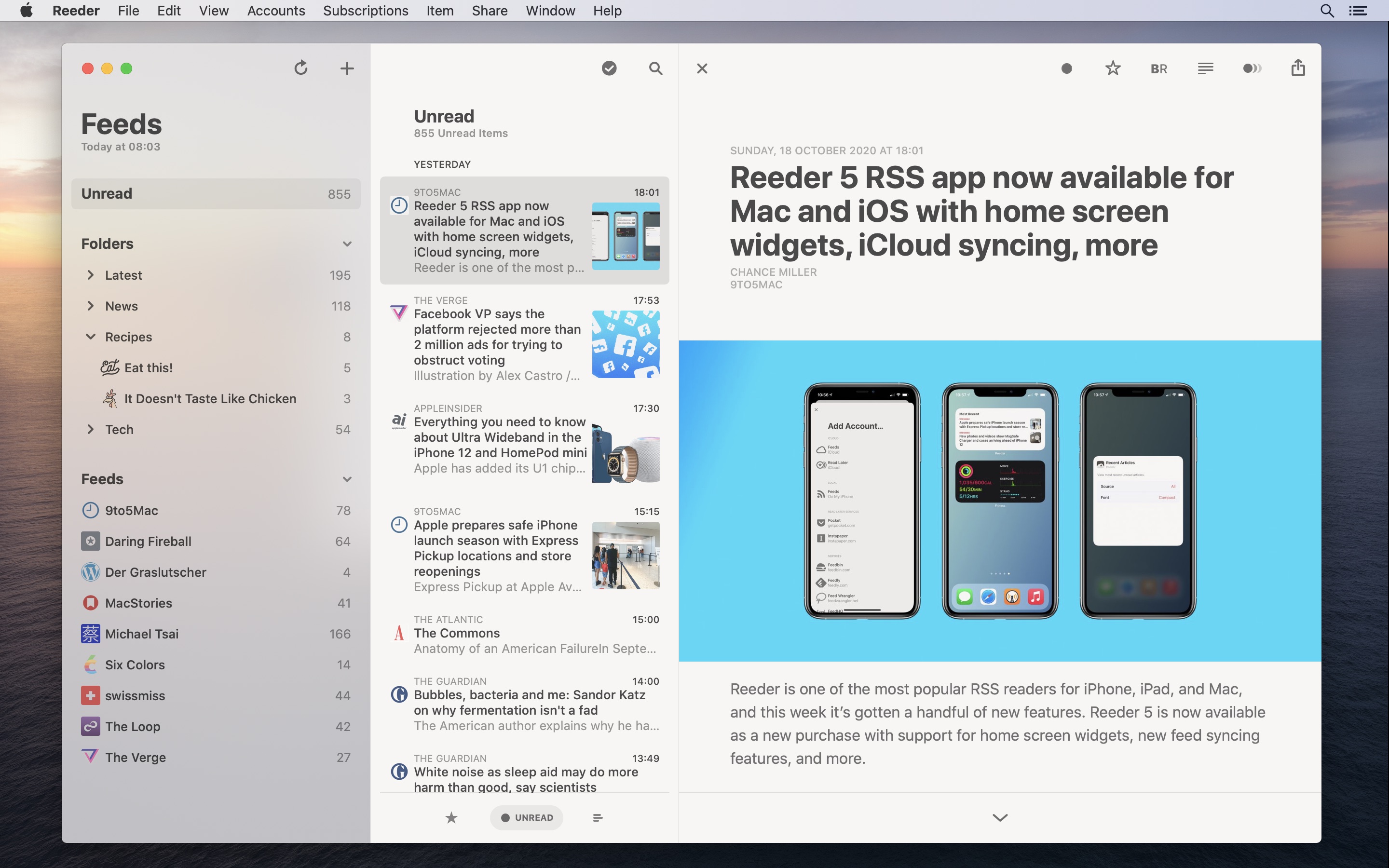 Screenshot do app Reeder 5.