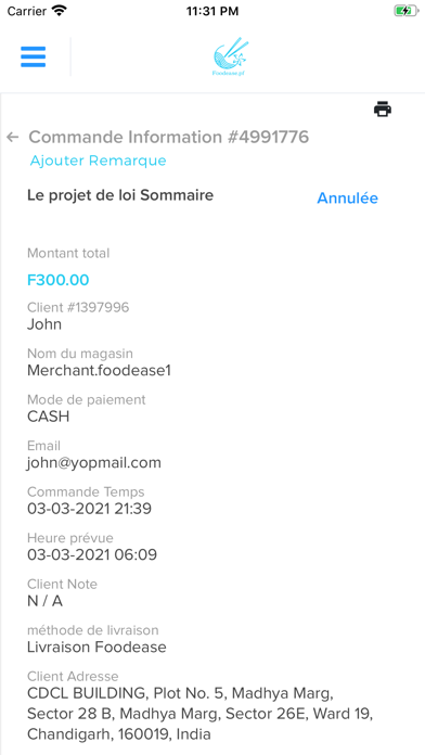 Foodease App Restaurateur Screenshot