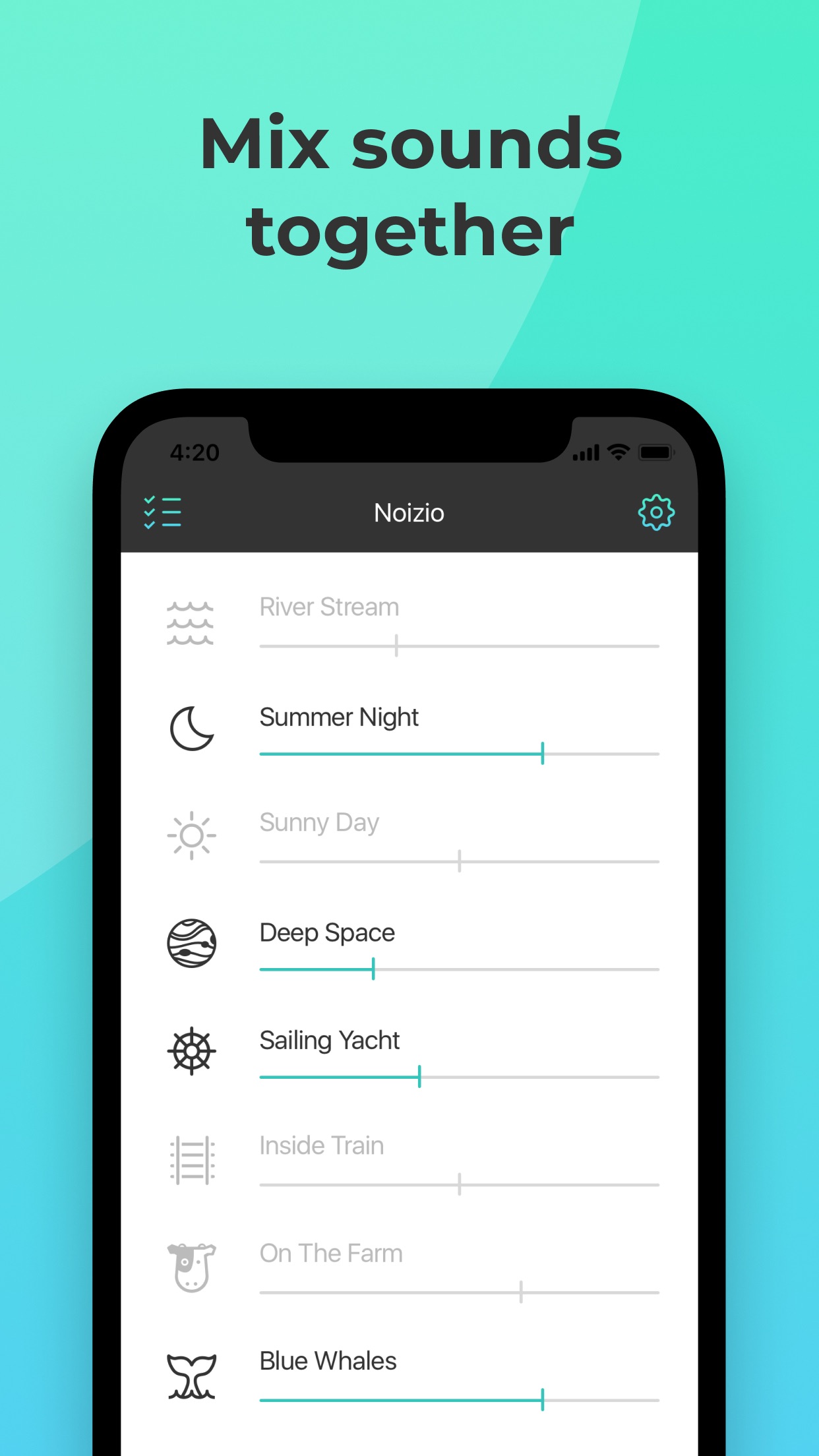 Screenshot do app Noizio — focus, relax, sleep