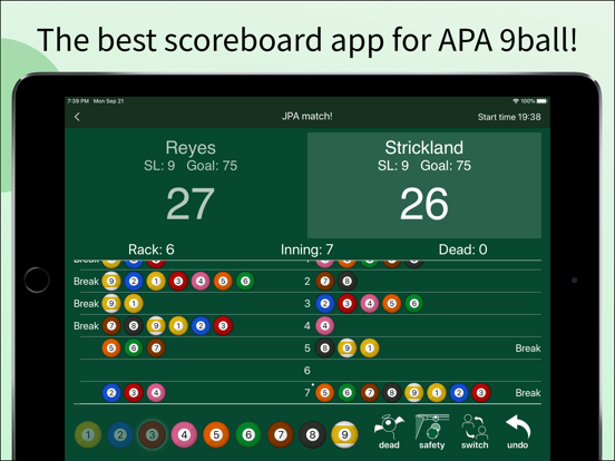 Pool Scoreboard for 9BALL iPad screenshot 1 - Sports app