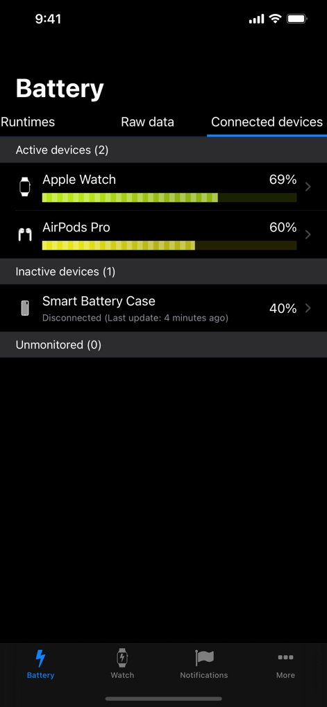 Battery Life - check runtimes - Visão Geral Multi-Dispositivos