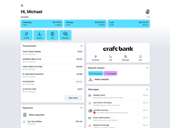 Craft Mobile Banking iPad screenshot 1 - Finance app