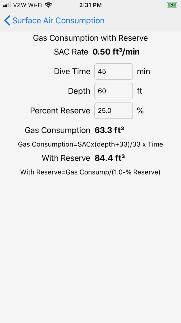 Surface Air Consumption