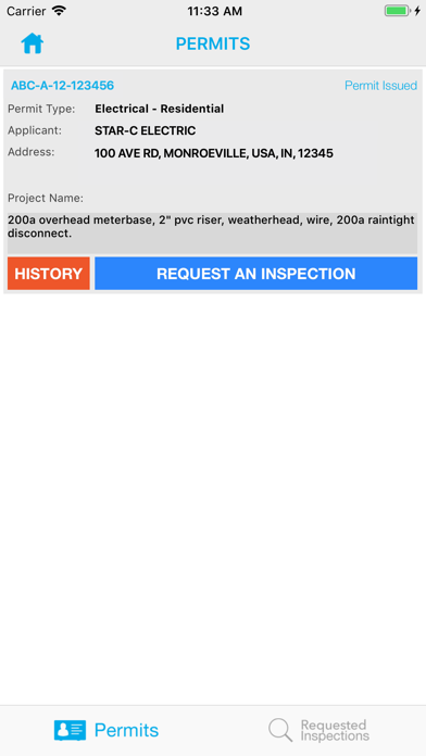 ACBD Inspection Request Screenshot