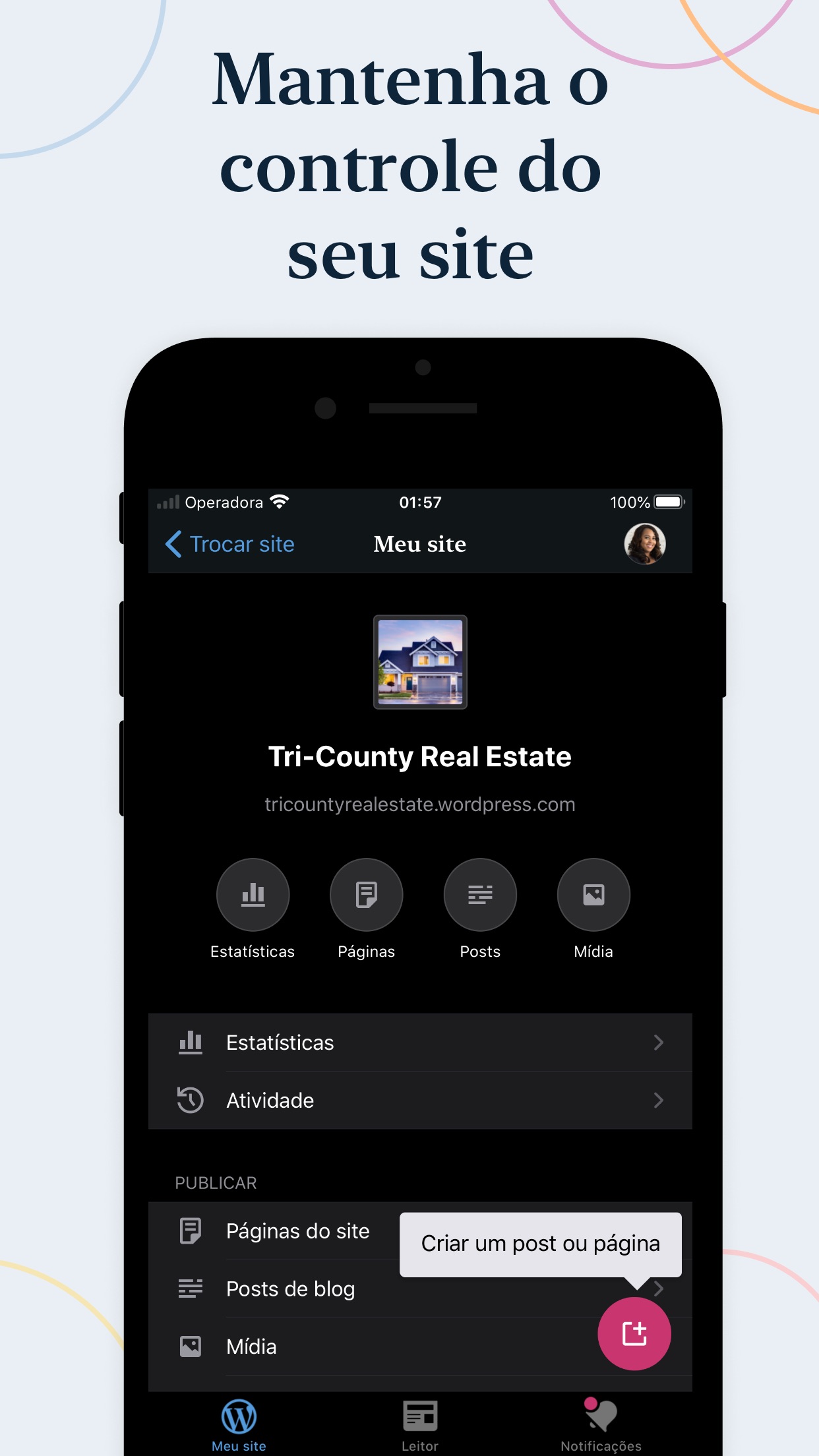 Screenshot do app WordPress